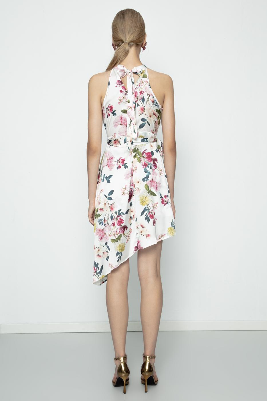BSL Women Satin Dress with Asymmetrical Hem Detail - Aprilia