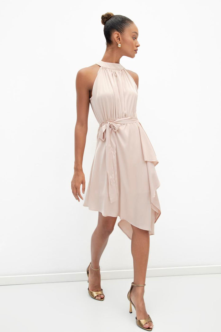 BSL Women Satin Dress with Asymmetrical Hem Detail - Camberley