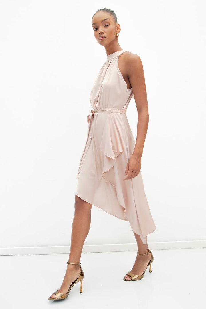 BSL Women Satin Dress with Asymmetrical Hem Detail - Camberley