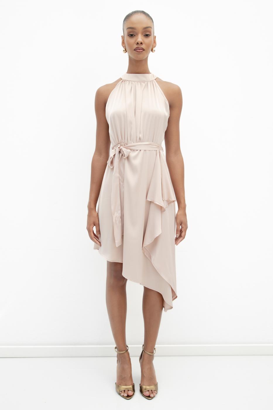 BSL Women Satin Dress with Asymmetrical Hem Detail - Camberley
