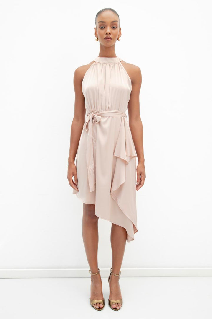 BSL Women Satin Dress with Asymmetrical Hem Detail - Camberley