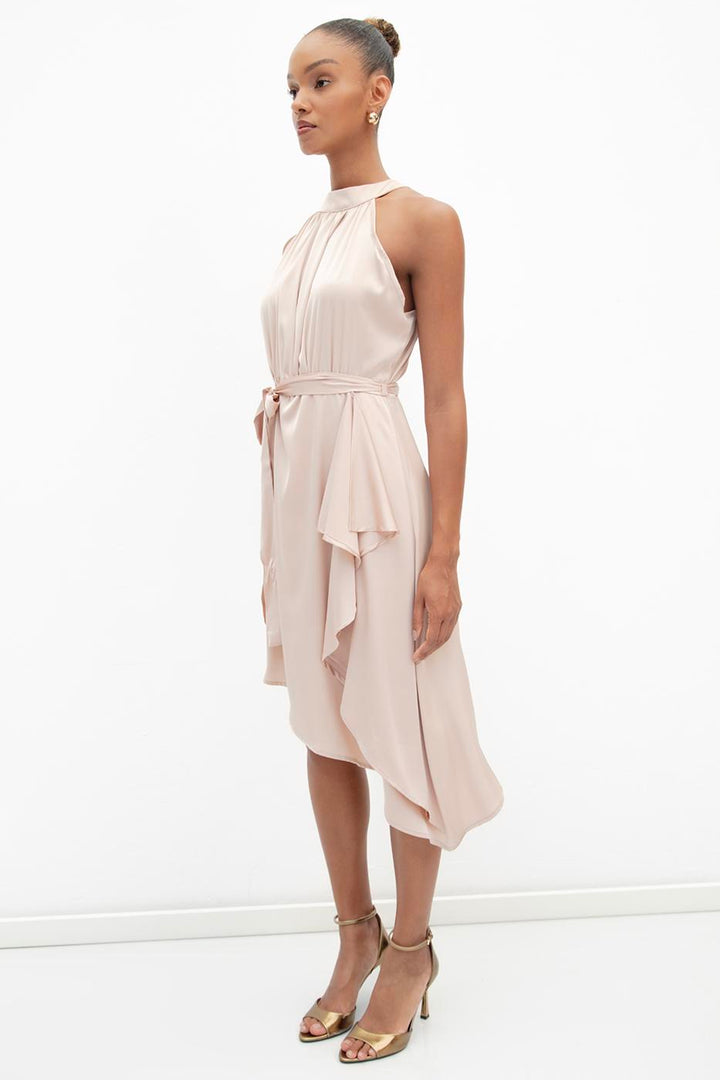 BSL Women Satin Dress with Asymmetrical Hem Detail - Camberley