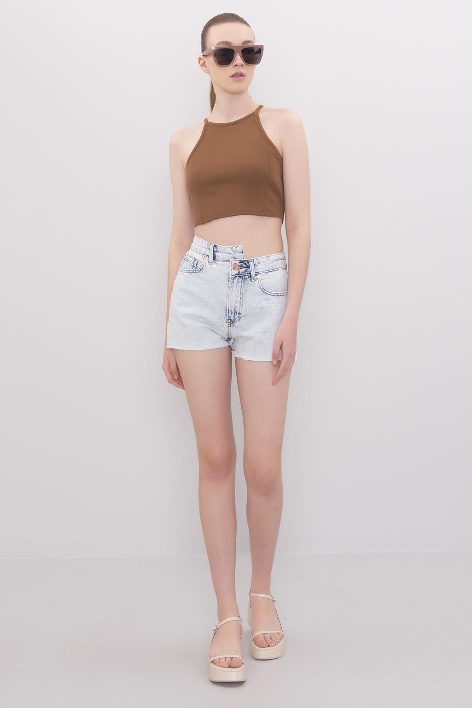 BSL Women Asymmetric Denim Short with Belt - Manassas