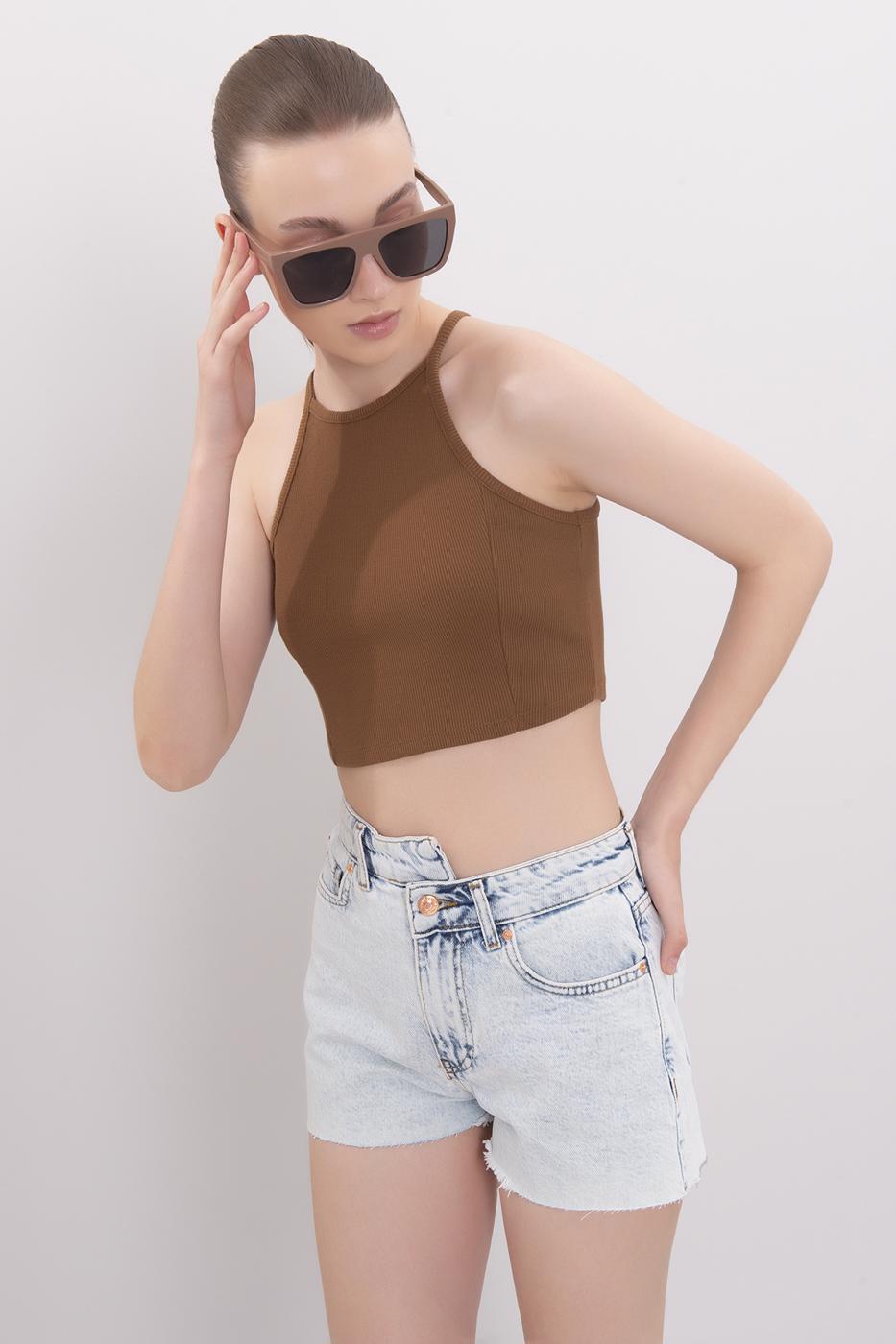 BSL Women Asymmetric Denim Short with Belt - Manassas