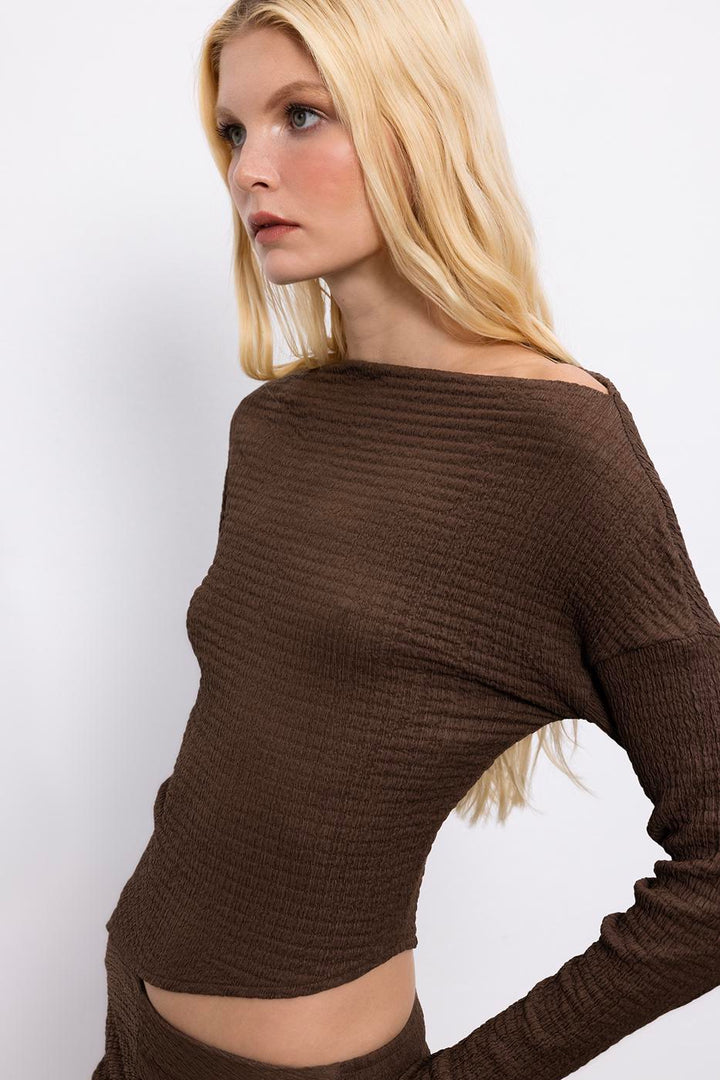 BSL Women Asymmetric Cut Textured Top with Hem Detail - Sittingbourne