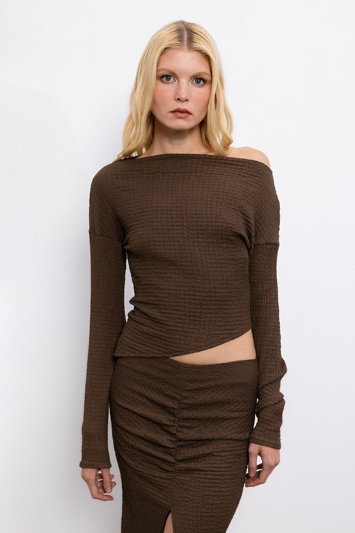 BSL Women Asymmetric Cut Textured Top with Hem Detail - Sittingbourne