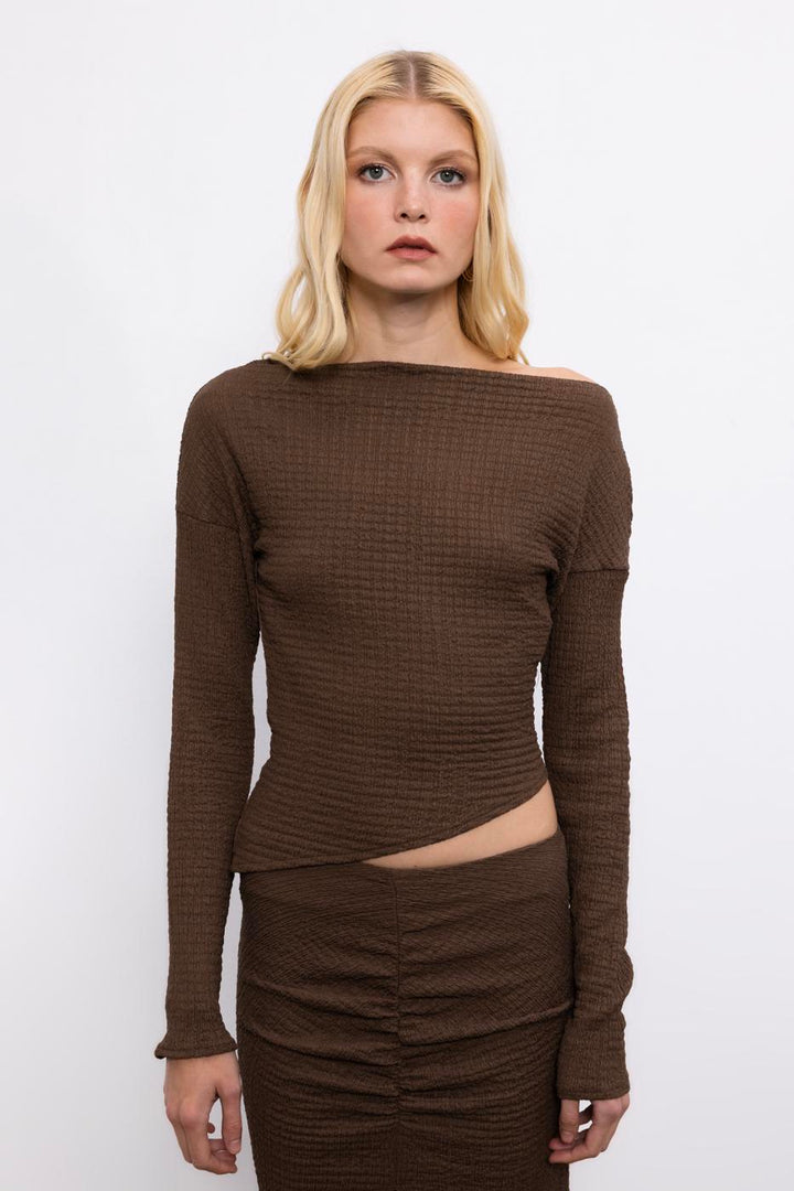 BSL Women Asymmetric Cut Textured Top with Hem Detail - Sittingbourne