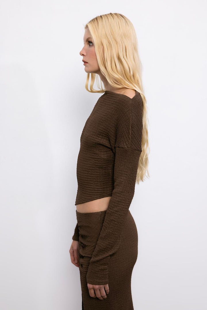 BSL Women Asymmetric Cut Textured Top with Hem Detail - Sittingbourne