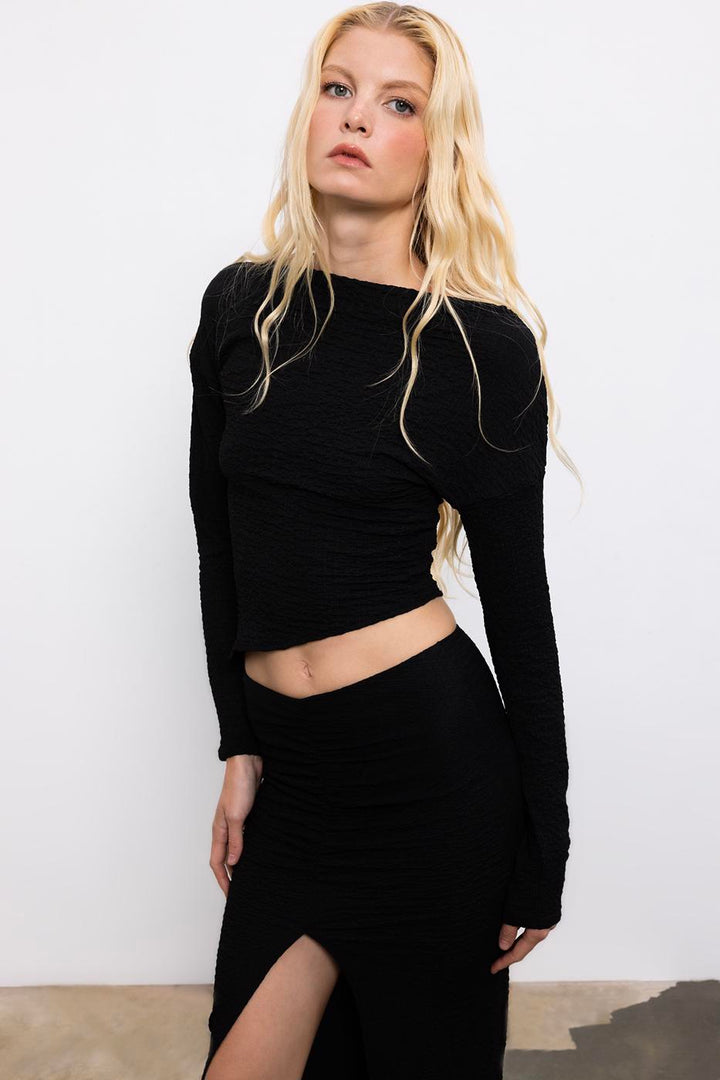 BSL Women Asymmetric Cut Textured Top with Hem Detail - Versailles