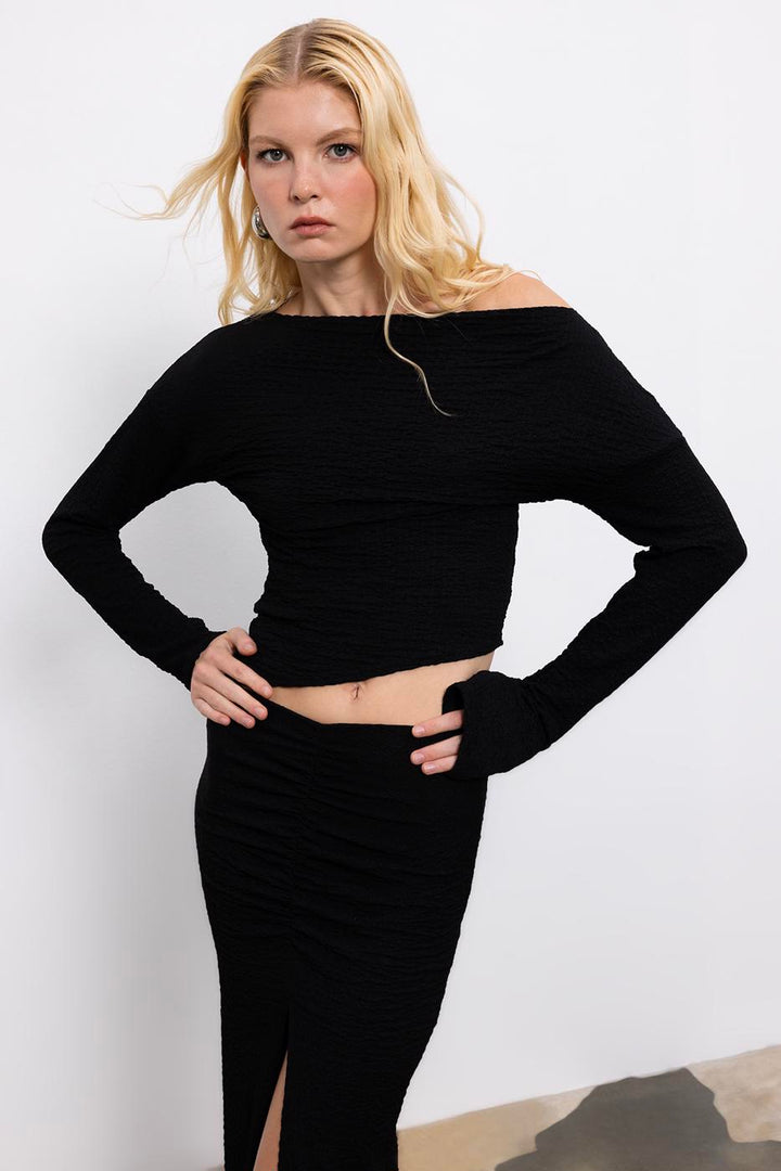 BSL Women Asymmetric Cut Textured Top with Hem Detail - Versailles