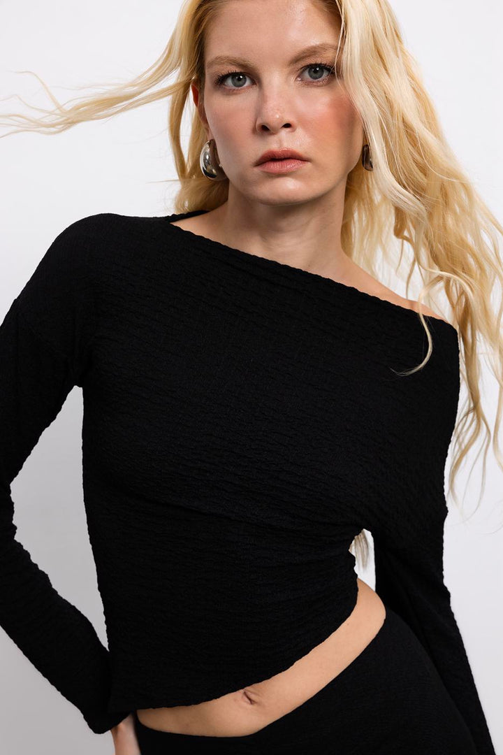 BSL Women Asymmetric Cut Textured Top with Hem Detail - Versailles