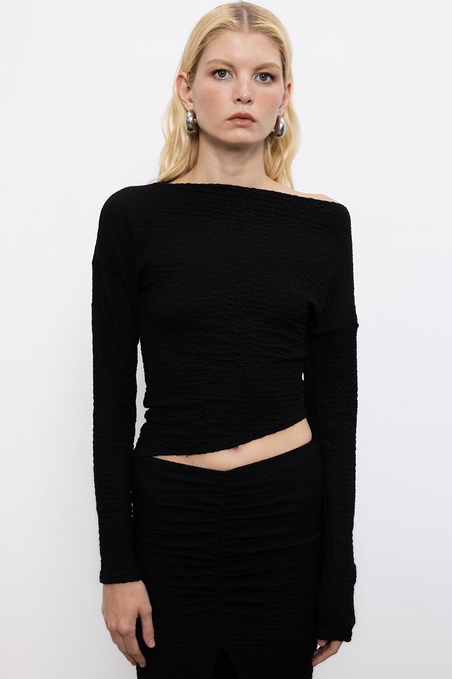 BSL Women Asymmetric Cut Textured Top with Hem Detail - Versailles