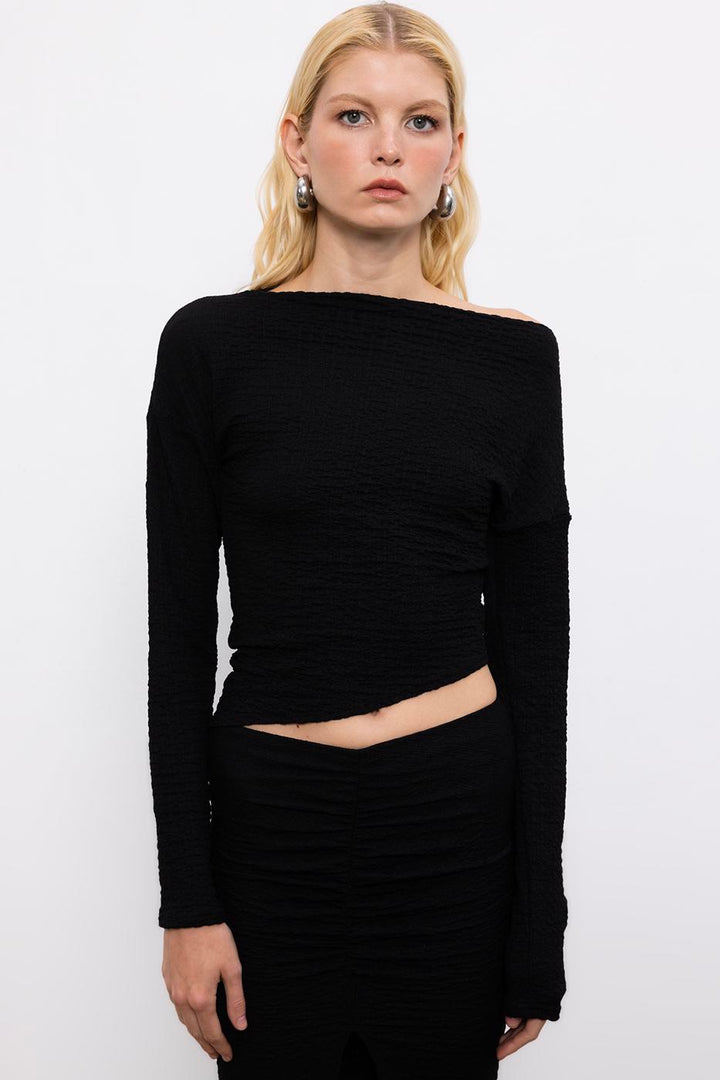 BSL Women Asymmetric Cut Textured Top with Hem Detail - Versailles