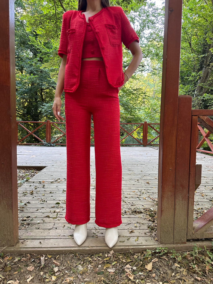 ELS Strapless Bustier Jacket and Pants Set - Red - Drachten