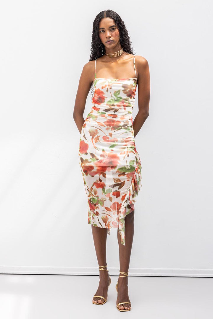 BSL Women Strapless Ruffle Patterned Midi Dress - Mascouche