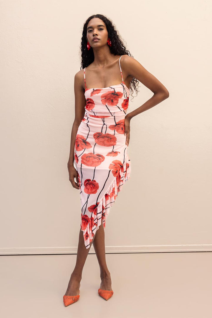 BSL Women Strapless Ruffle Patterned Midi Dress - Princeton