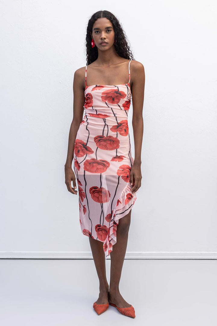 BSL Women Strapless Ruffle Patterned Midi Dress - Princeton