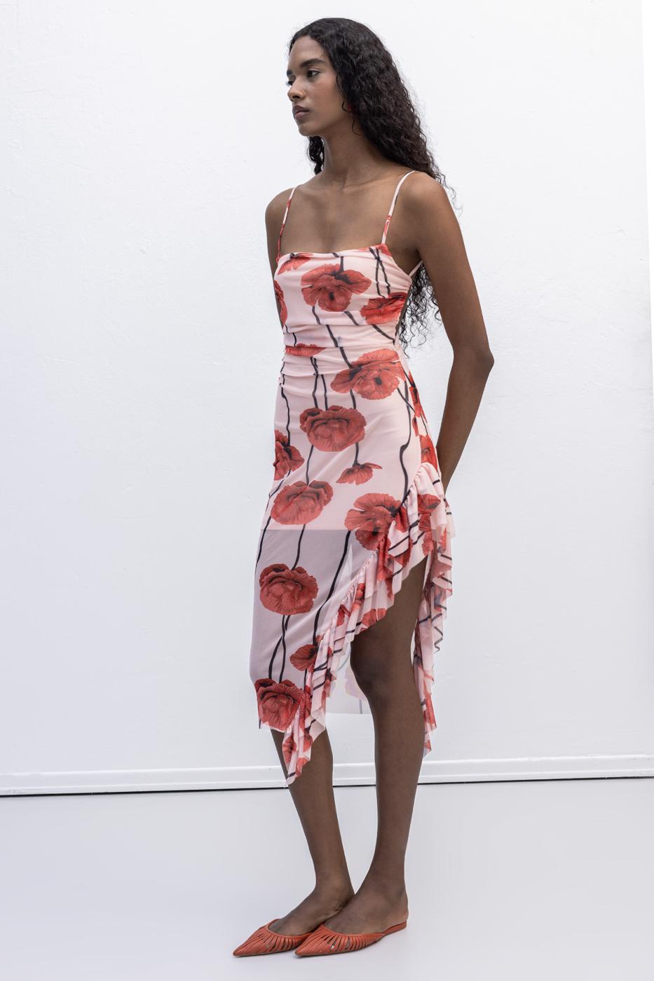 BSL Women Strapless Ruffle Patterned Midi Dress - Princeton
