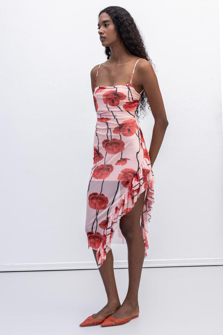 BSL Women Strapless Ruffle Patterned Midi Dress - Princeton