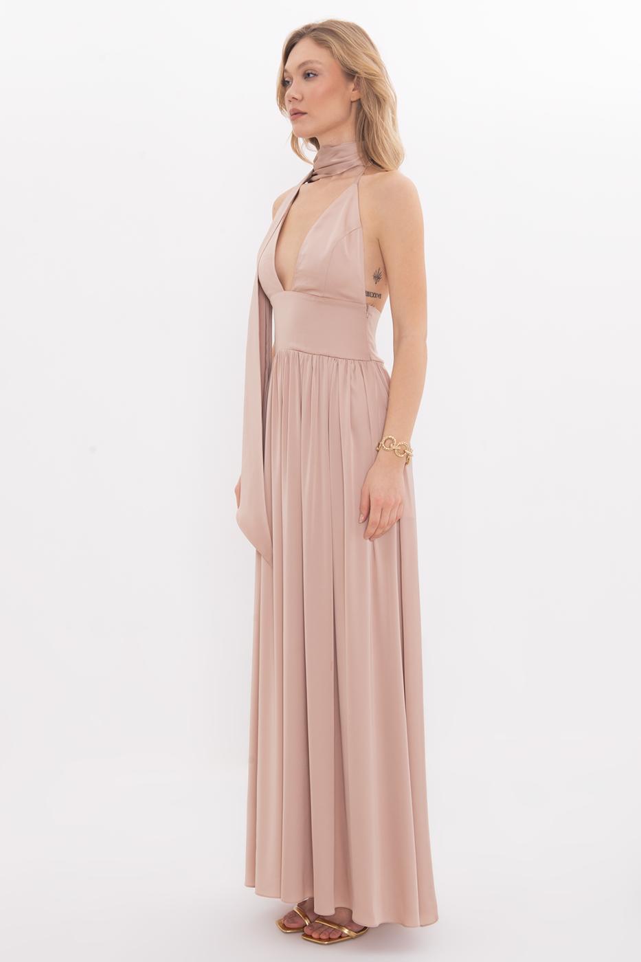 BSL Women Strappy Scarf Detailed Maxi Satin Dress - Durham