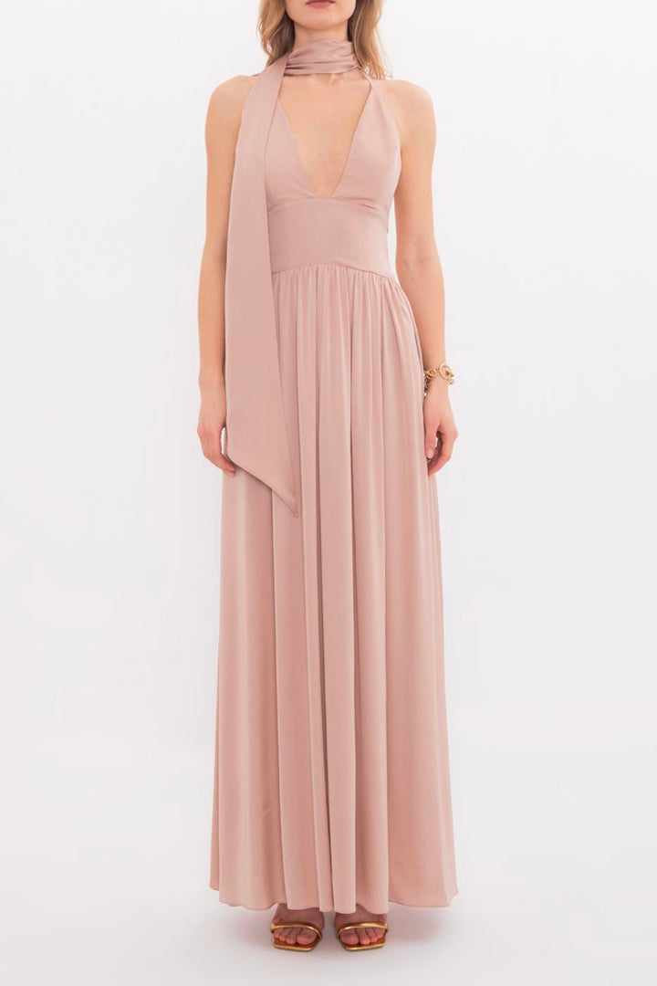 BSL Women Strappy Scarf Detailed Maxi Satin Dress - Durham