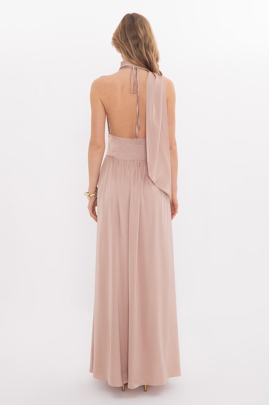 BSL Women Strappy Scarf Detailed Maxi Satin Dress - Durham
