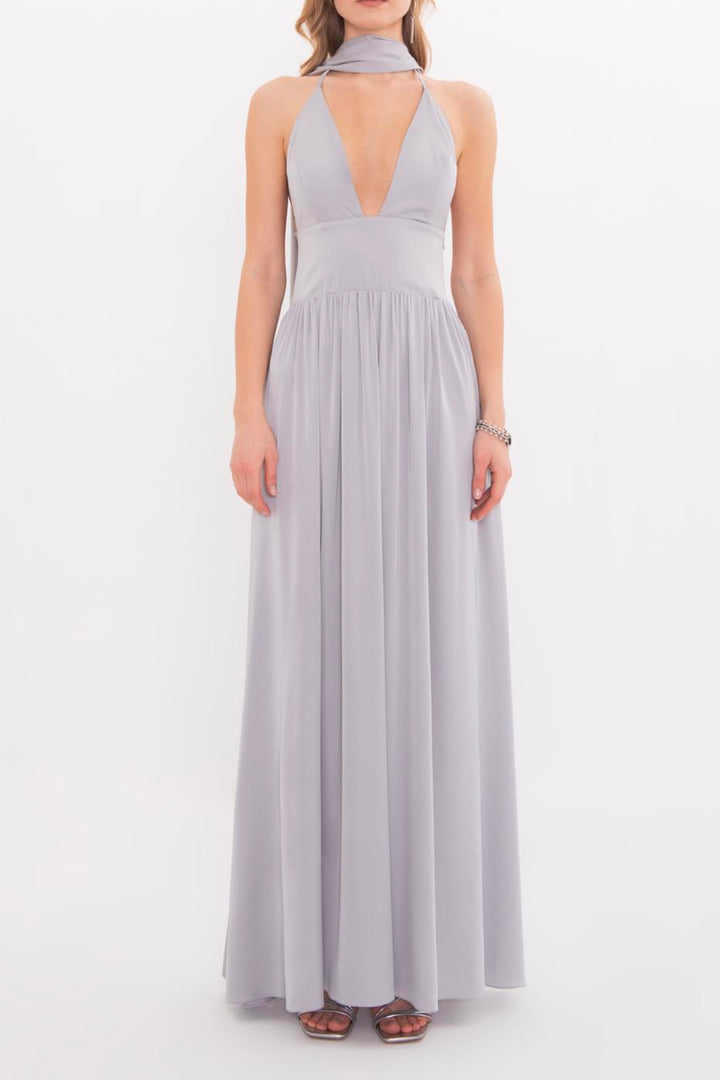 BSL Women Strappy Scarf Detailed Maxi Satin Dress - Yucaipa