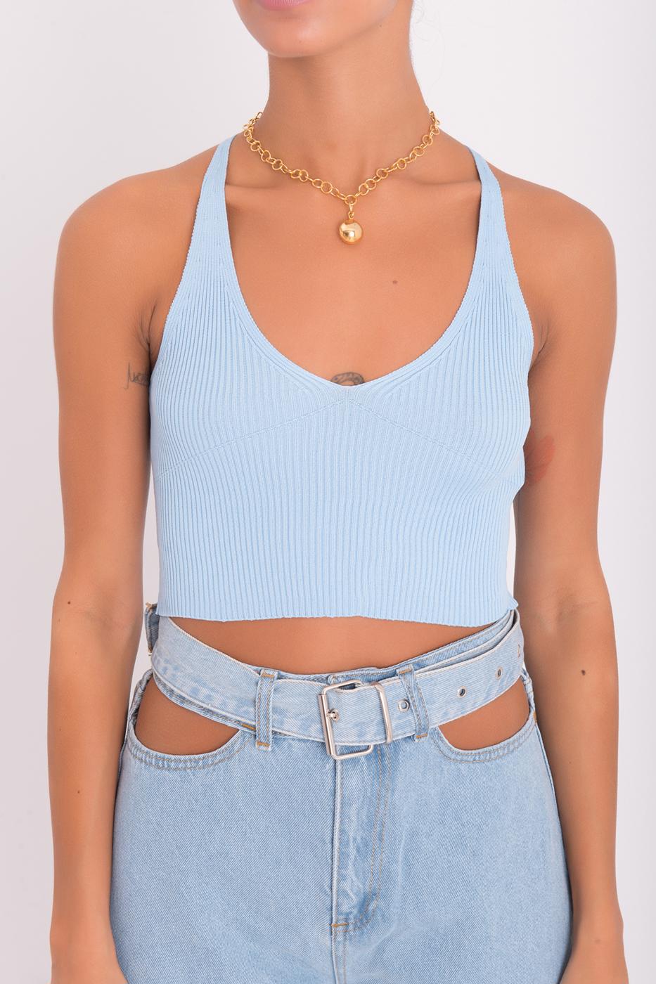 BSL Women Strappy Knit Crop Top - Riverside