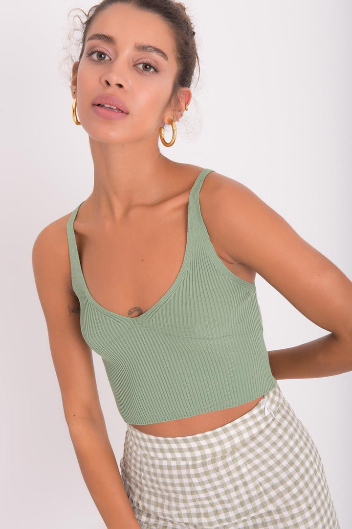 BSL Women Strappy Knit Crop Top - Bury