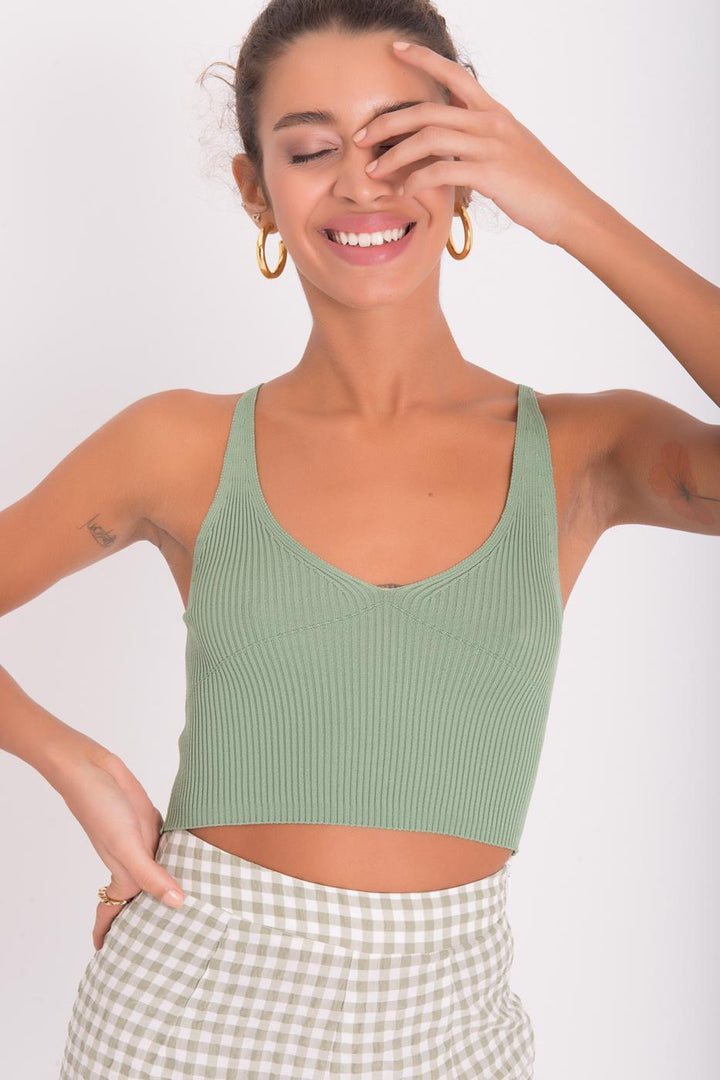 BSL Women Strappy Knit Crop Top - Bury