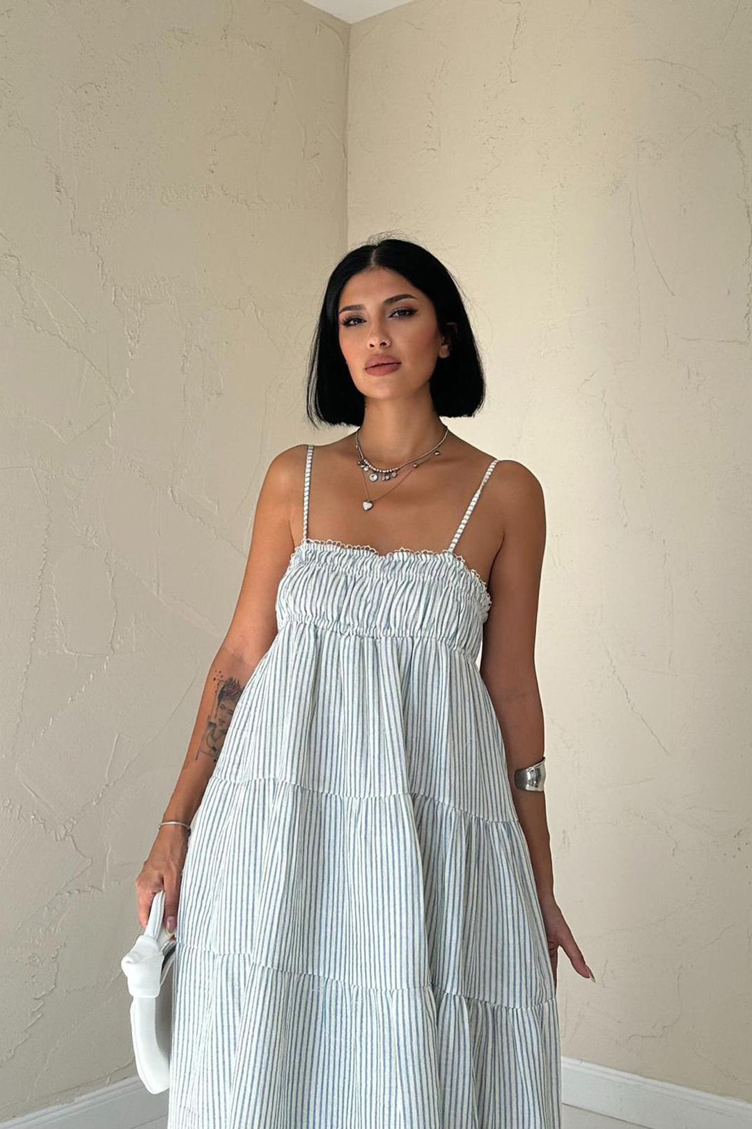 ELS Striped Muslin Dress with Straps - Blue - Pallíni