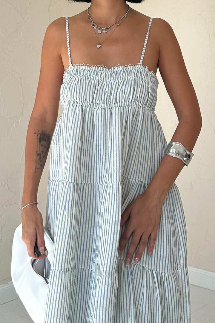 ELS Striped Muslin Dress with Straps - Blue - Pallíni