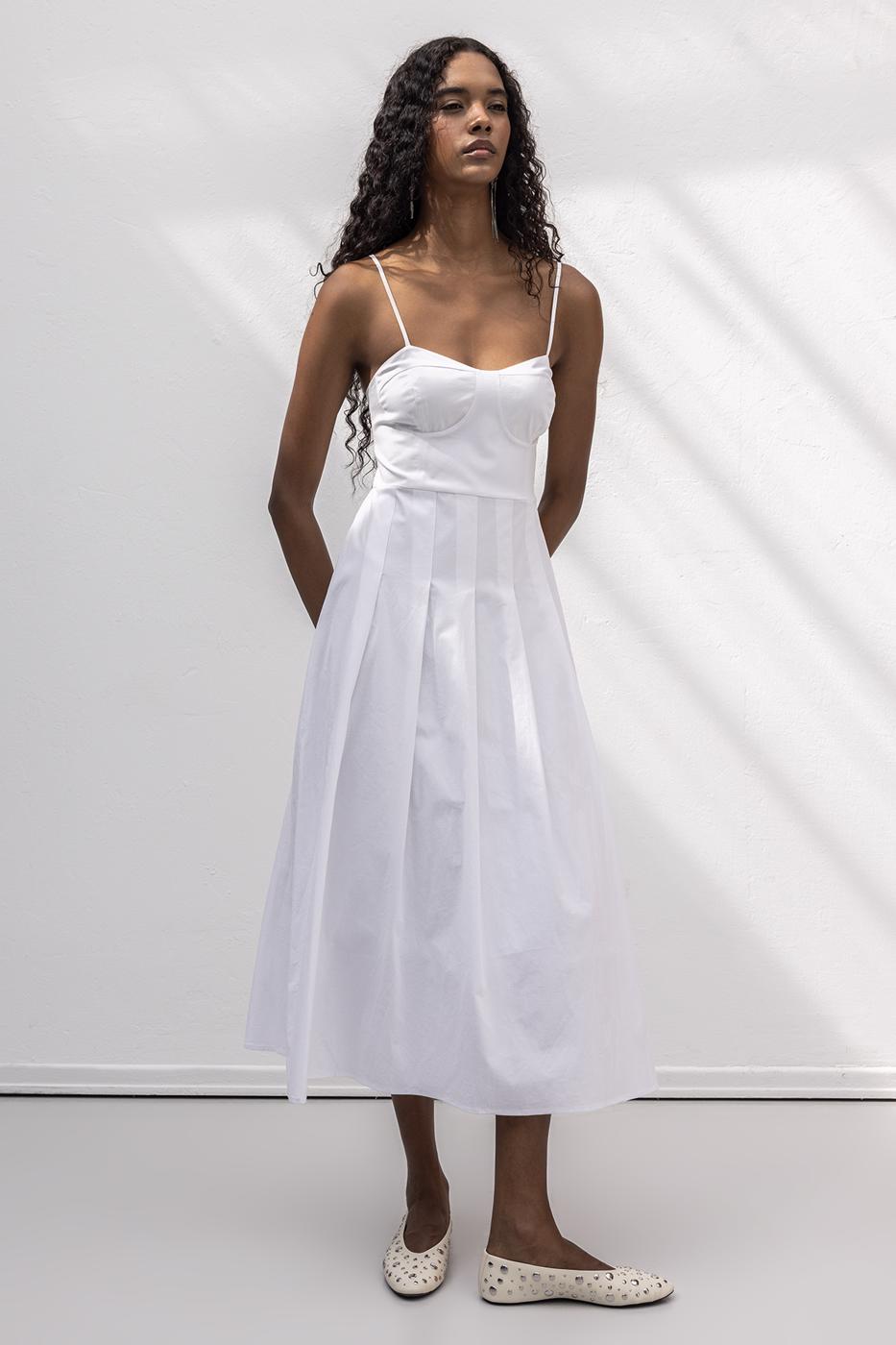 BSL Women Strappy Pleat Detailed Midi Cotton Dress - Lubbock