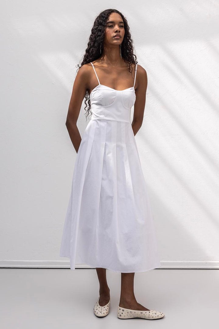 BSL Women Strappy Pleat Detailed Midi Cotton Dress - Lubbock