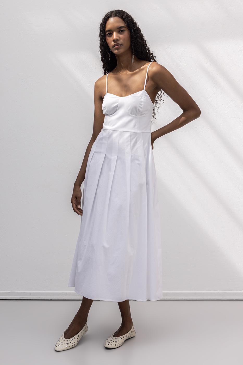BSL Women Strappy Pleat Detailed Midi Cotton Dress - Lubbock