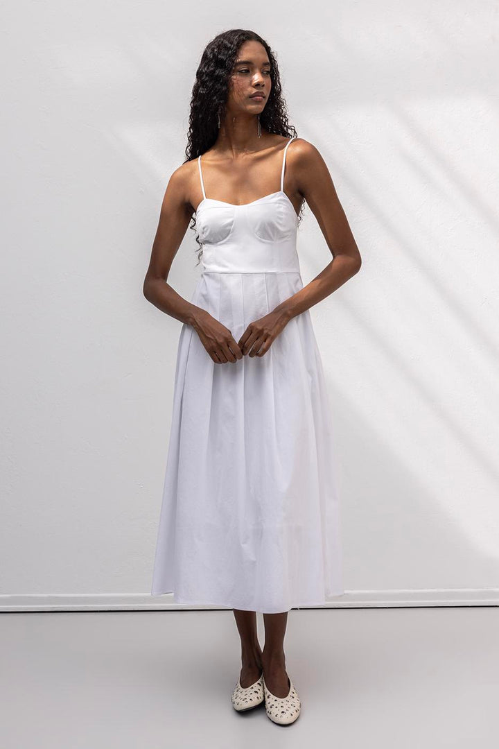 BSL Women Strappy Pleat Detailed Midi Cotton Dress - Lubbock