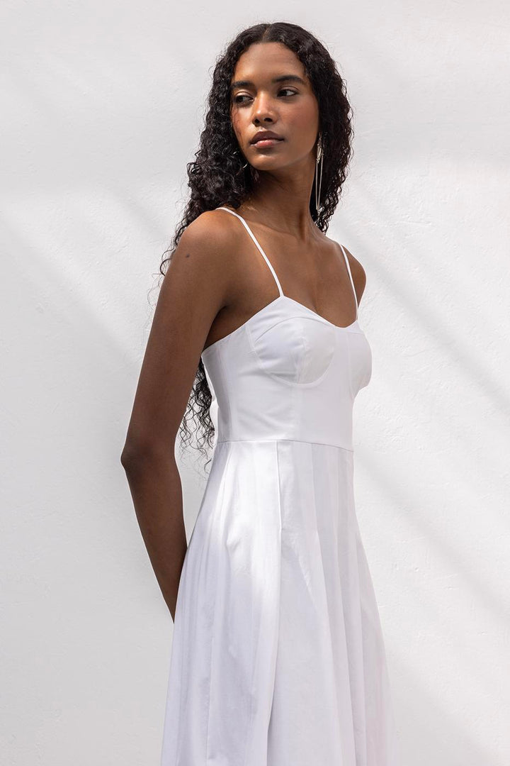 BSL Women Strappy Pleat Detailed Midi Cotton Dress - Lubbock