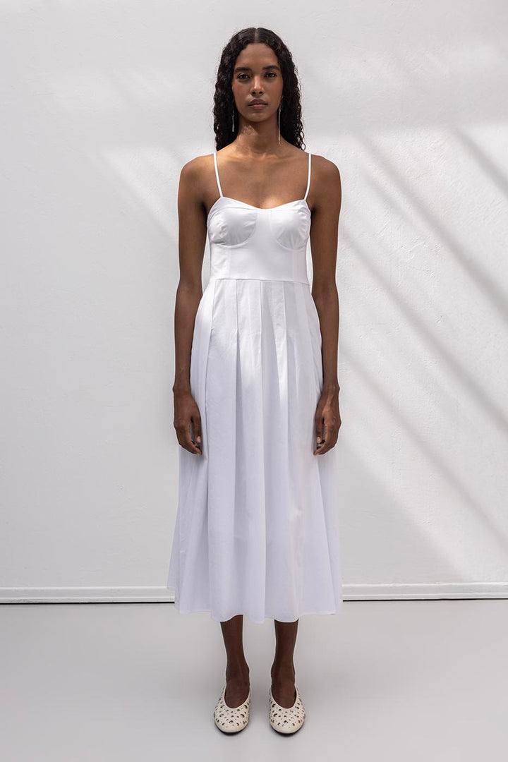 BSL Women Strappy Pleat Detailed Midi Cotton Dress - Lubbock