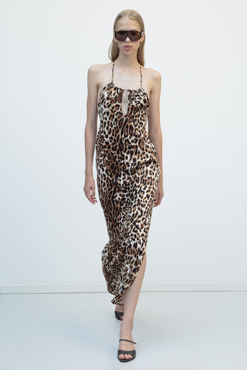 BSL Women Strappy Satin Leopard Maxi Dress - Barcelona