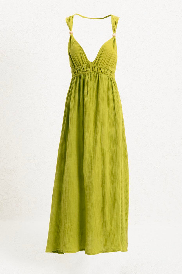 BSL Women Strappy V-Neck Cotton Midi Dress - Greven