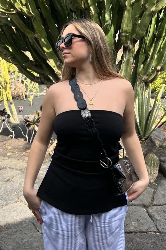 MDX Black Ruched Stretch Bandeau Top MG2164 - Coyuca de Catalán