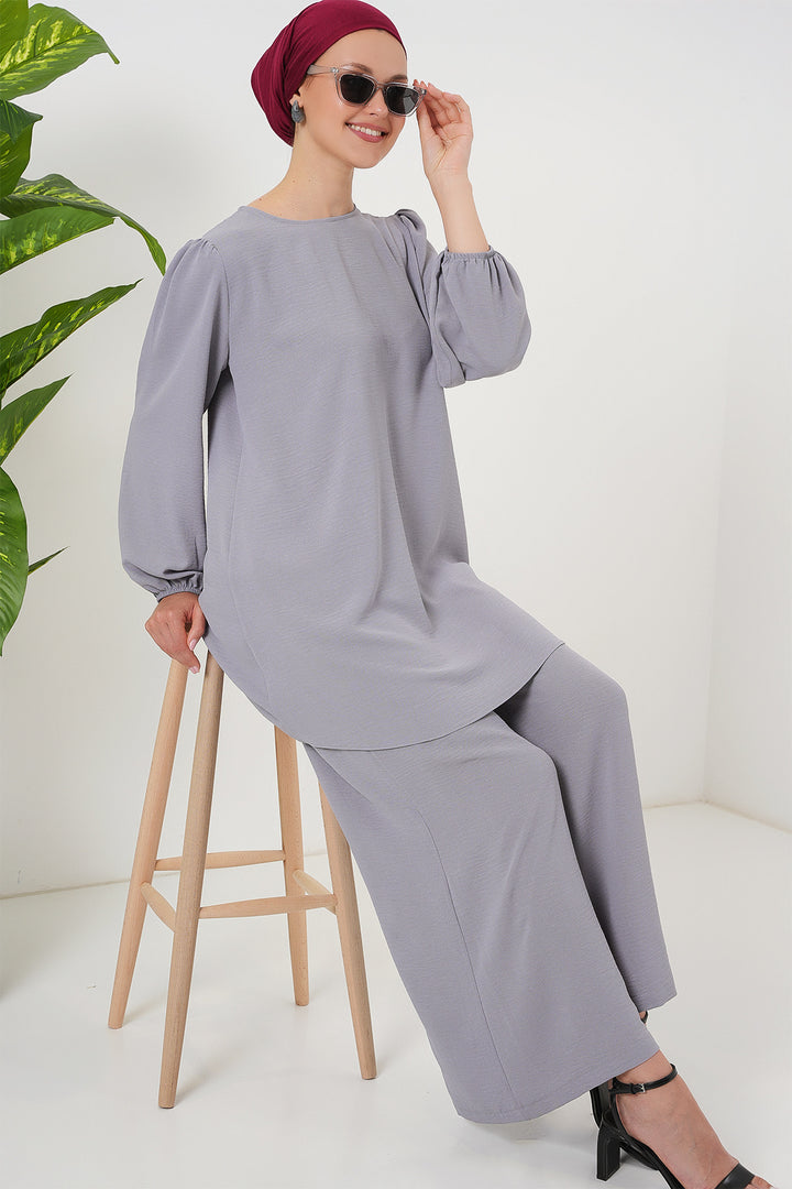 BGD Women Ayrobin Tunic Pants Top Set 6712 - Gray - Graz