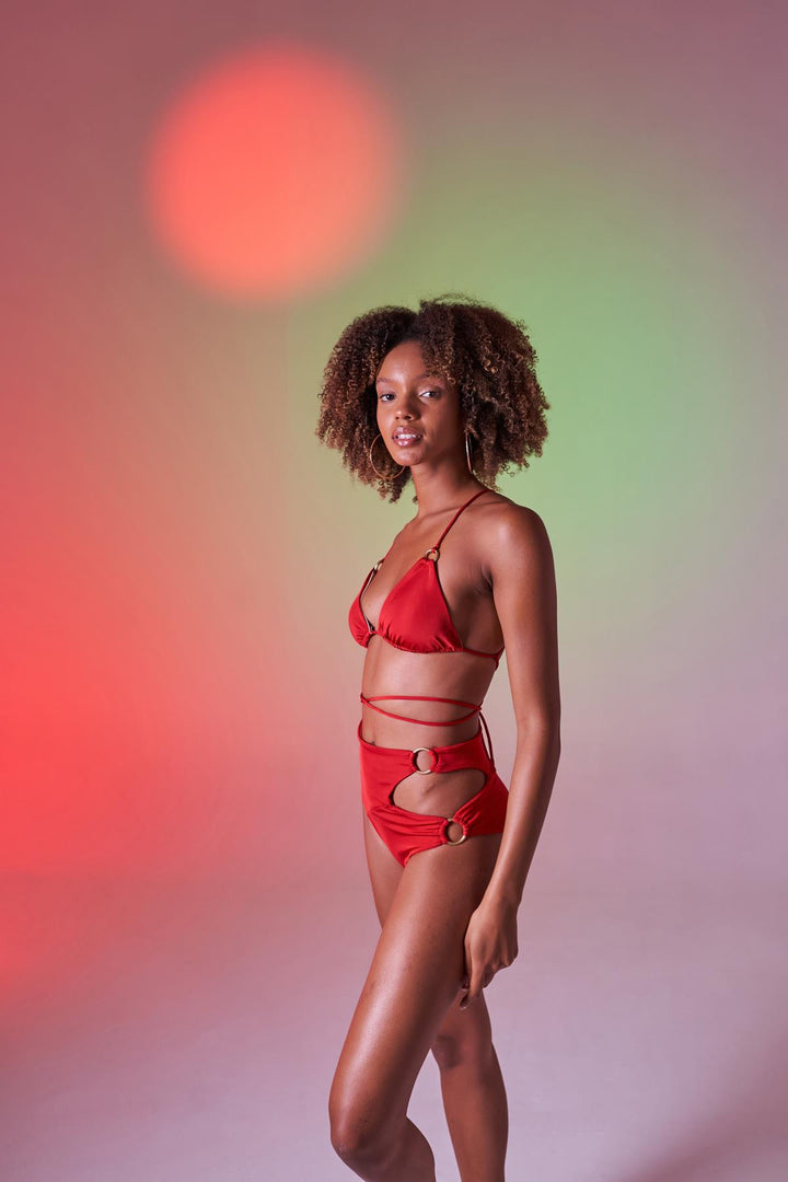 HLLY Women Delphi High Waist Bikini Bottom Red - Lufkin