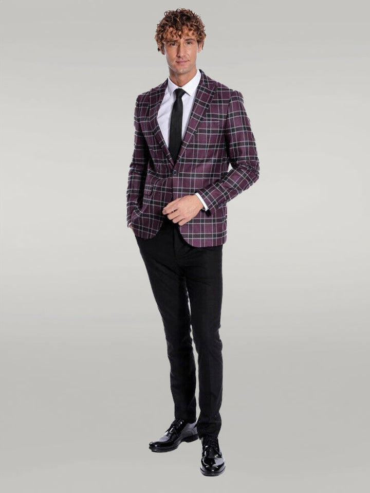 WSS Slim Fit Peak Lapel Purple Men Blazer  - Singen