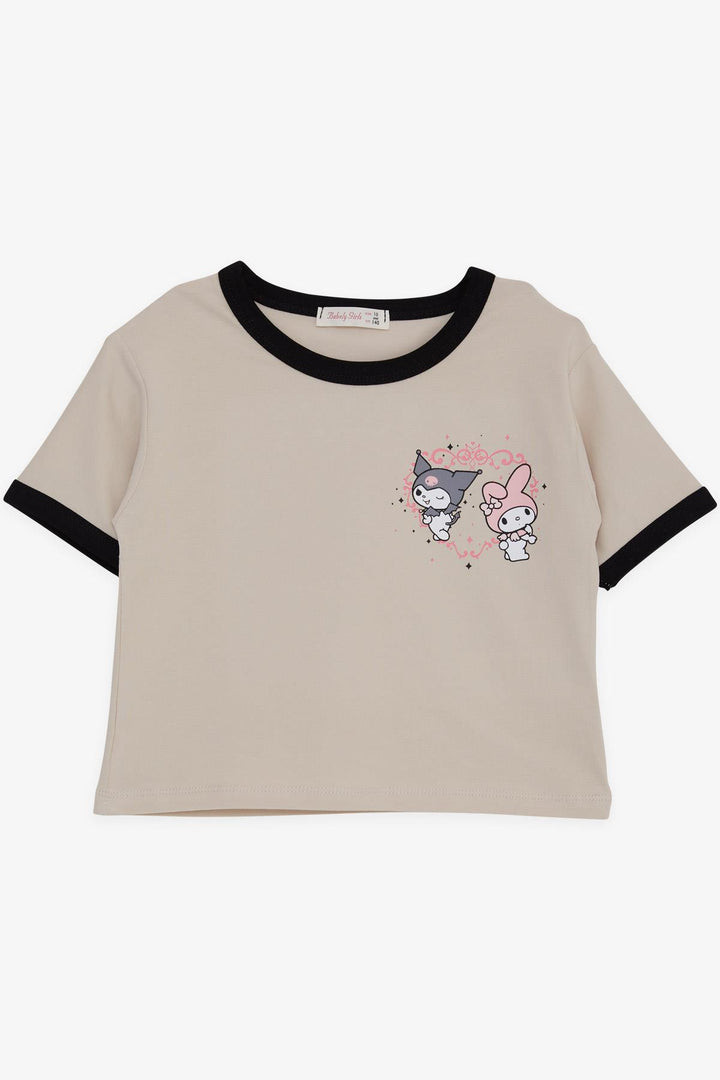 BRE Babely Girl Child T-shirt Crop Cartoon Character Kuromi & My Melody Printed 96 Years, Beige - Greenfield
