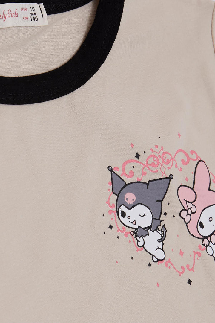 BRE Babely Girl Child T-shirt Crop Cartoon Character Kuromi & My Melody Printed 96 Years, Beige - Greenfield