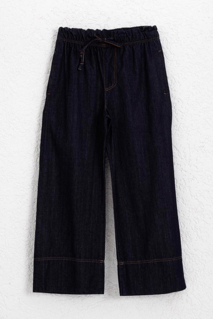 BSL Women Lace-Up Wide Leg Denim Trousers - Lipjan