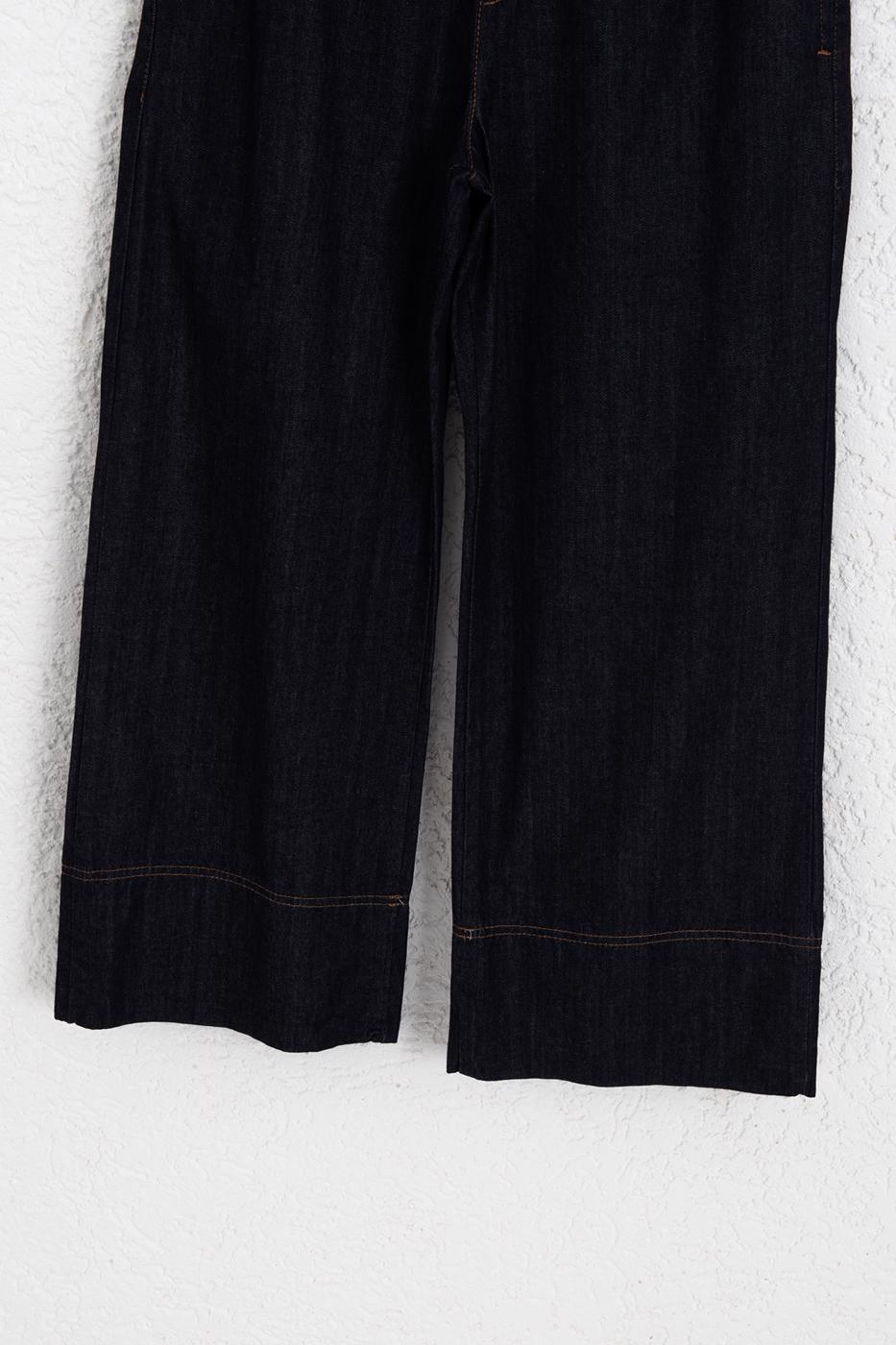 BSL Women Lace-Up Wide Leg Denim Trousers - Lipjan