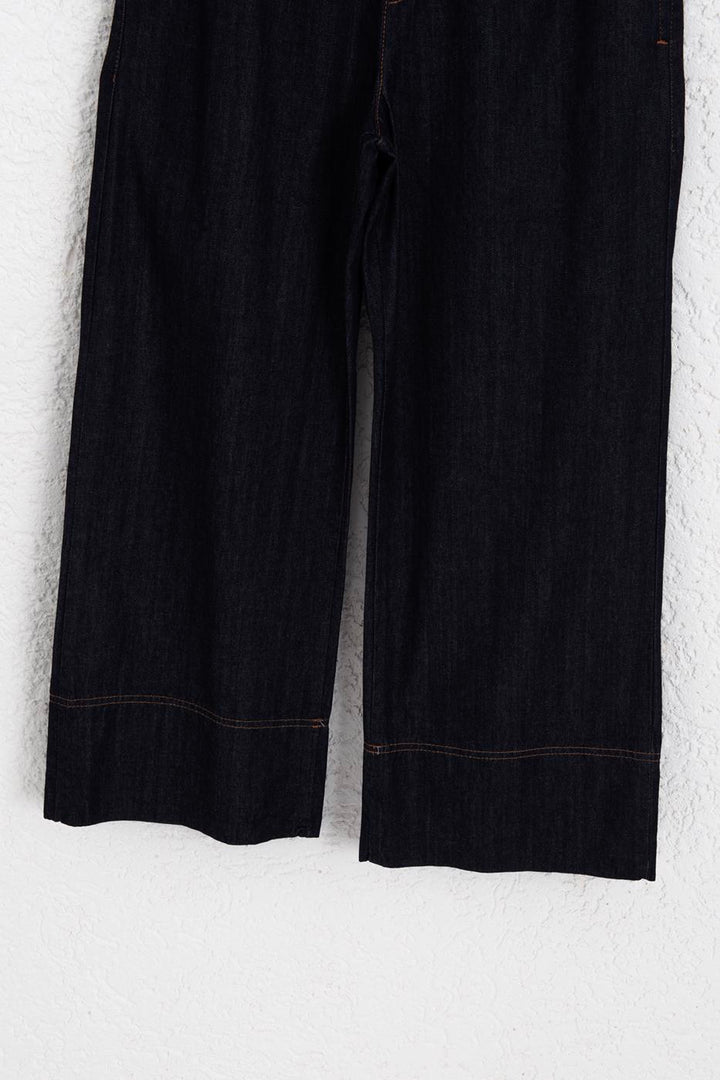 BSL Women Lace-Up Wide Leg Denim Trousers - Lipjan