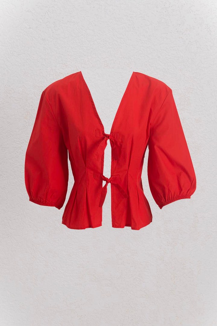 BSL Women Poplin Blouse with Tie Detail - Thun